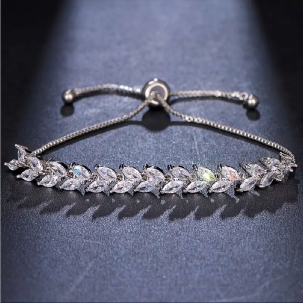 Marquise Simulated Diamond Bolo Tennis Bracelet 18K White Gold Plated NWT